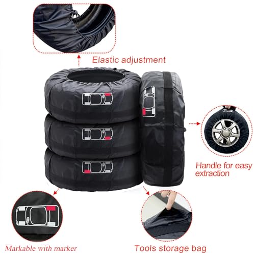 Geloo Reifentaschen Set 13-17 Zoll 4 Stück Reifenaufbewahrung Waterproof Staubdicht Autoreifenabdeckungen Reifenaufbewahrungstaschen für Sauberer Transport und Lagerung (Durchmesser 66 cm)