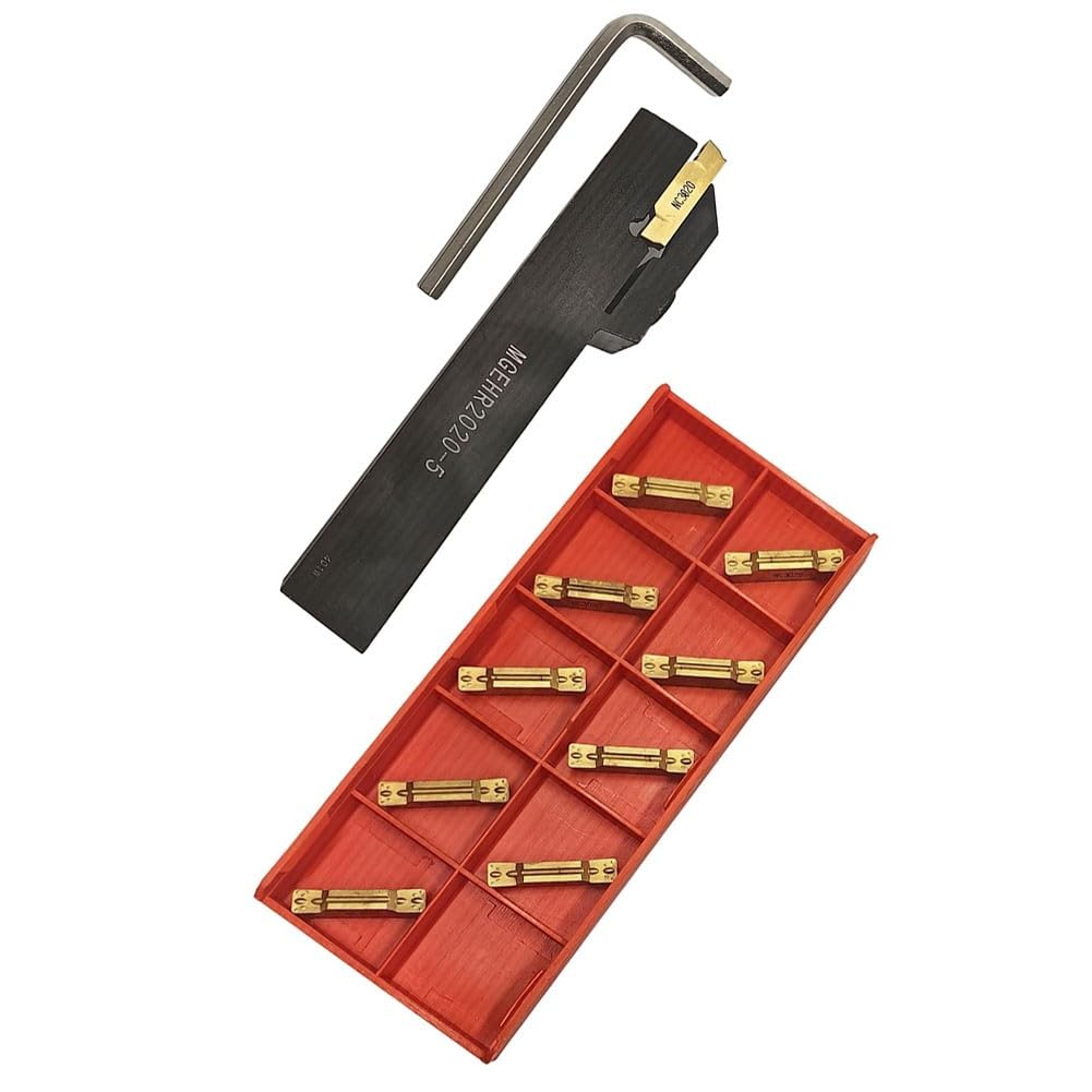 Kit de herramientas de corte de ranurado de torno de 12 piezas, 1 soporte de herramientas MGEHR2020-5, 10 insertos MGMN500-M y 1 llave, para acabado/semiacabado