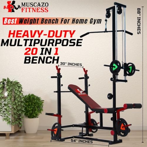 Image of 20-in-1 Home Gym Workout Bench Combo Kit, Adjustable Gym Bench with 30KG Steel Weight Plates, Curl Bar, Straight Bar, Dumbbells, Skipping Rope, Hand Gripper, Gym Gloves - Complete Strength Training Set for Men & Women