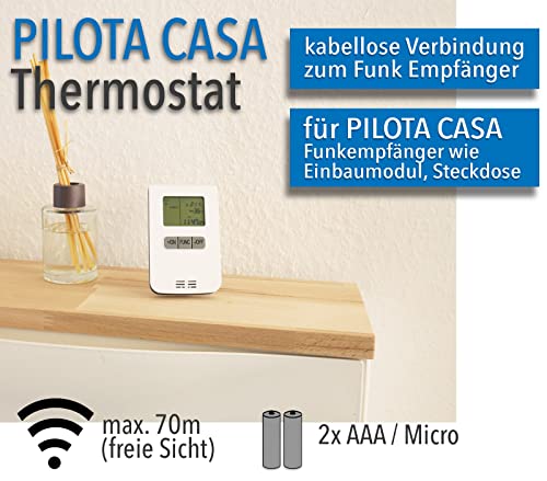 ChiliTec Thermostat Funksender für Pilota Casa Funkempfänger - Innen Funk-Thermostat mit Display - Digitale Steuerung für Heizung Klimagerät