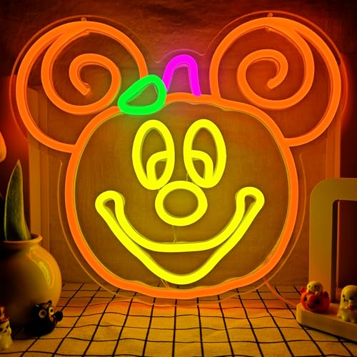 Image of Halloween Neon Sign Dimmable Pumpkin Neon Sign for Wall Decor Halloween Neon Light Home, Room, Party, Bar, Kids Room, Window Porch Front Halloween Decorations