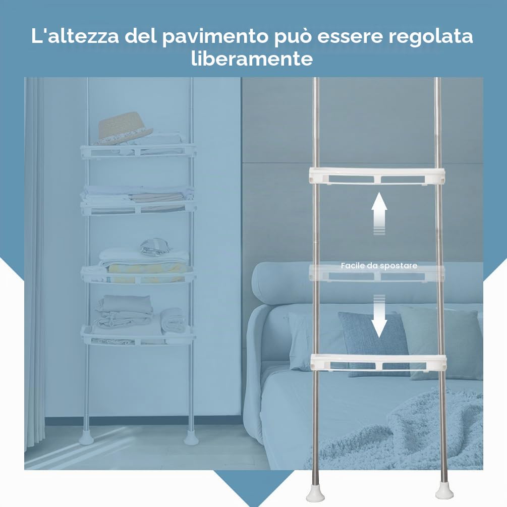 BAOYOUNI Scaffale Telescopico con 4 Cestelli, Mensola Portaoggetti sopra Toilette, Scaffalatura Salvaspazio per Bagno, Lavanderia, Camera da Letto, Ufficio o Cucina, Regolabili in Altezza, Avorio