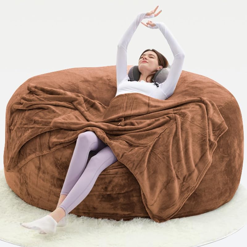 Image of 6FT,Big Bean Bag Chairs for Adults,Bean Bag with Filler Included,Memory Foam Bean Bag,Giant beanbag,Suitable for Reading Chairs in Living Room, Bedroom and Dormitory. (Khaki, 6FT)