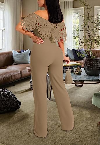 Image of Off Shoulder Jumpsuit for Women High Waist Wide Leg Long Pants Jumpsuits