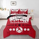 Erosebridal Baseball Kids Comforter Set | Cincinnati Bedding Twin Size Sports Down Comforter Soft Lightweight Duvet Set for Bedroom, Baseball Decor for Boys Room