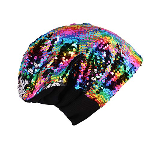 Eilova Orityle Women Glitter Slouchy Beanie Hat Reversible Sequins Trubans Baggy Skull Cap Hats #TOP1