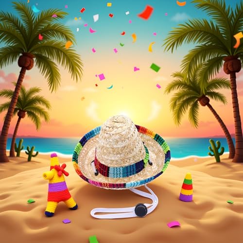 Lustiger Hund Sombrero Hut, Verstellbare Chihuahua Cosplay Cap, mexikanisches Party-Kostüm, Kleidung Dekoration für Haustier Hunde Geburtstag Weihnachten und Halloween Bekleidung Zubehör