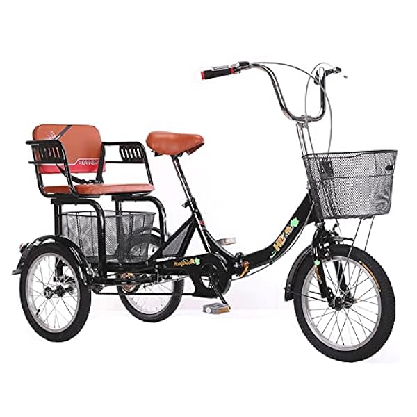 3 Wheel Bikes Bicicleta Tres Ruedas Triciclo Negro Adultos 16 Pulgadas con Cesta Compra Asiento con Respaldo Triciclo Bicicleta Personas Mayores Mujeres Hombres Picnic