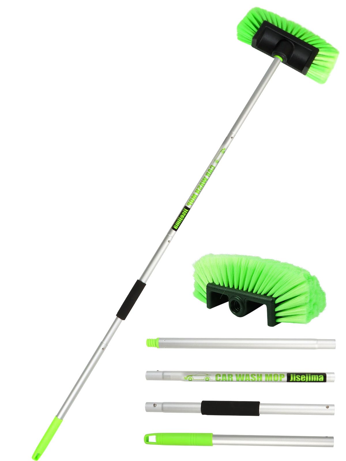 Five-Sided Car Wash Brush with Long Handle，Soft Bristle Scrub Cleaning Mop with Extendable Handle for Car, SUV, Truck, Caravan, Boat, House Siding, Sweep Snow 60”/151cm