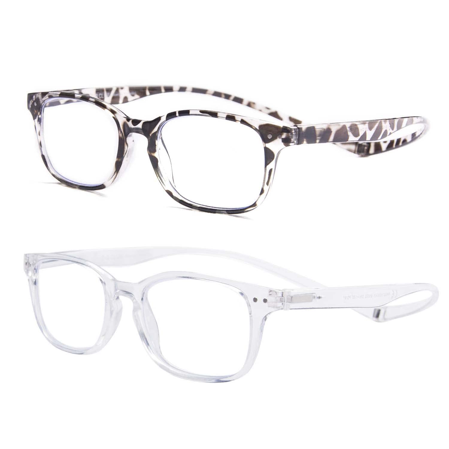 O-Q CLUB 2-Pack Reading Glasses Blue Light Blocking, for Men with Comfort Spring Loaded Hinges, Anti UV Eyeglasses