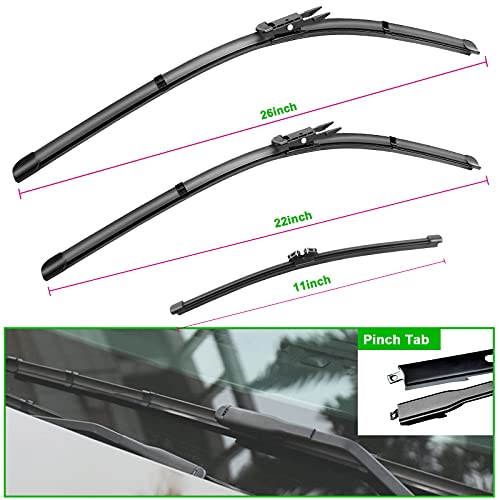 3 wipers Replacement for 2011-2017 Ford Explorer, Windshield Wiper Blades Original Equipment Replacement - 26\"/22\"/11\" Pinch Tab (Set of 3) OE# BB5Z-17528-E/D/A