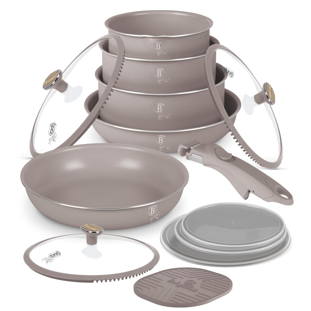 Berlinger Haus 13-teiliges Kochgeschirr-Set mit Titanbeschichtung - Taupe Nordic Collection, antihaftbeschichtet, langlebig, induktionsgeeignet, pflegeleicht, elegantes Design