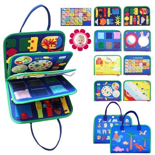 Image of PLYFOU Busy Board Montessori Toys for 1 2 3 4 Year Old Boys Girls Gifts, Sensory Toy for Toddlers 1-3, Educational Activities Travel Toy for Airplane Car, Busy Book for Learning Fine Motor Skills