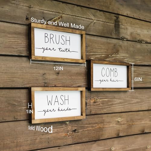 LIBWYS Bathroom Sign & Plaque (Set of 3) Wash Your Hands Brush Your Teeth Comb Your Hair Decorative Rustic Wood Farmhouse Bathroom Wall Decor (White) - Image 4