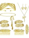 Xinnun 9 Pcs Greek Goddess Costume Accessories Toga Belt Leaves Crown Bracelet Headpiece Earrings Necklace for Women Bridal(Classic)