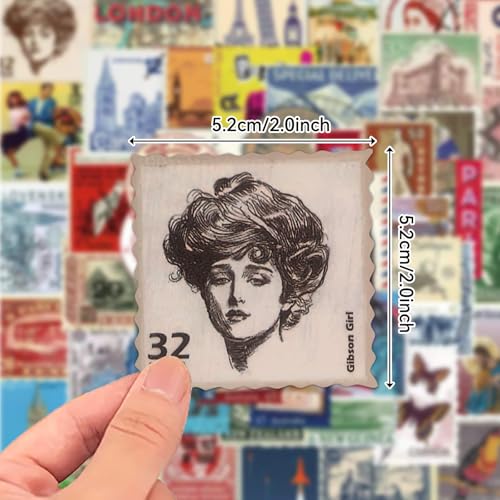 Image of Vintage Travel Postage Stamp Stickers - World Landmarks USA Australia Brazil Waterproof Vinyl Stickers for Journal Planner Laptop Scrapbooking
