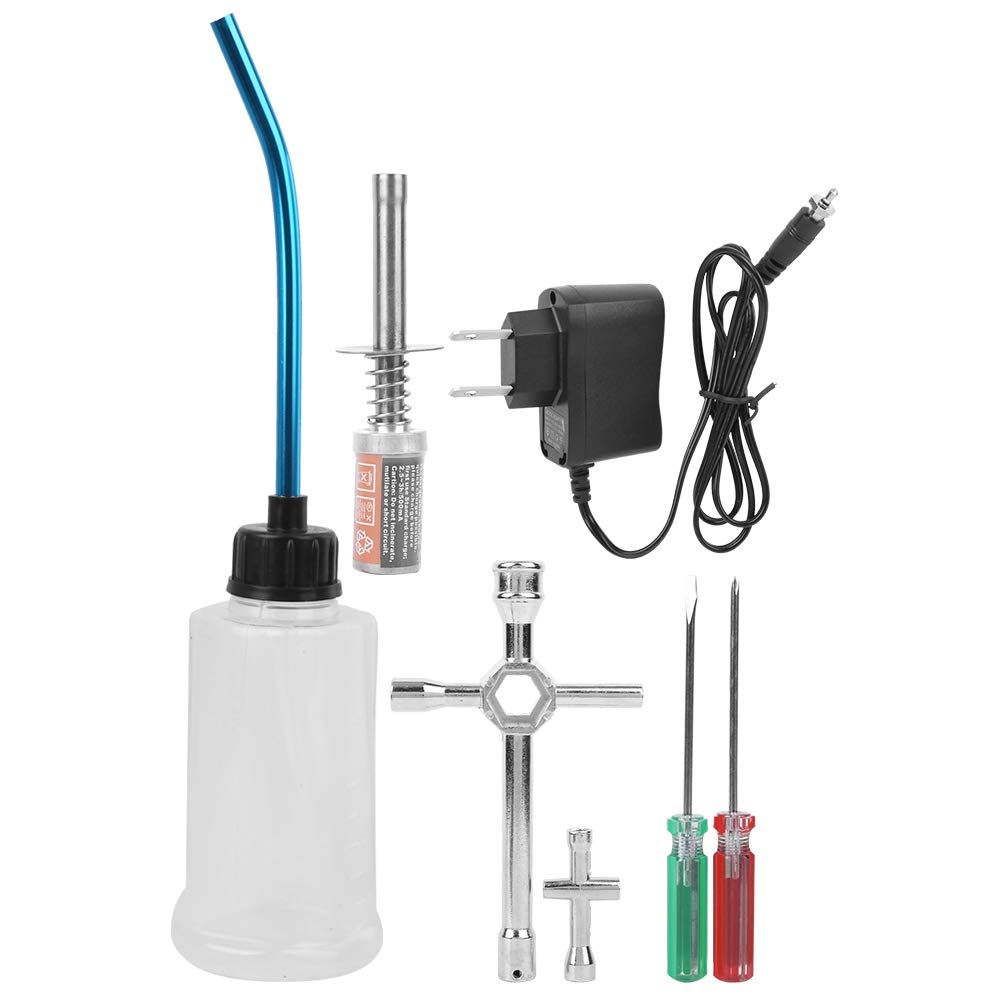 HERCHR RC Nitro Starter Kit, Nitro Starter Glow Plug Igniter Charger Tools Fuel Bottle Combo Universal RC Engine Ignition Set for 80141 1/8 1/10 Remote Control Vehicle