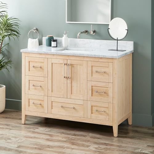 Signature Hardware 955154-48-RUMB-0 Arrietty 48" Freestanding Bamboo Single Basin Vanity Set with Cabinet, Vanity Top, and Rectangular Undermount Sink - No Faucet Holes - Natural Bamboo/Carrara