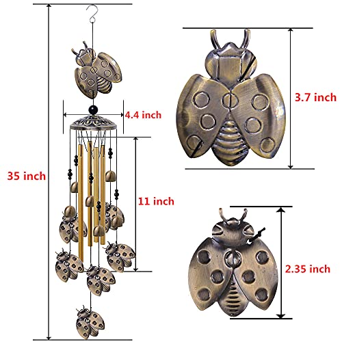Garden Ladybug Wind Chimes Outdoor Decor - With 4 Tubes 6 Bells 7 Ladybugs 36" Waterproof Mobile Romantic Windchimes Ladybug Wind Catcher For Home, Xmas Mom Gifts, Festival, Balcony, Garden Decoration #TOP2