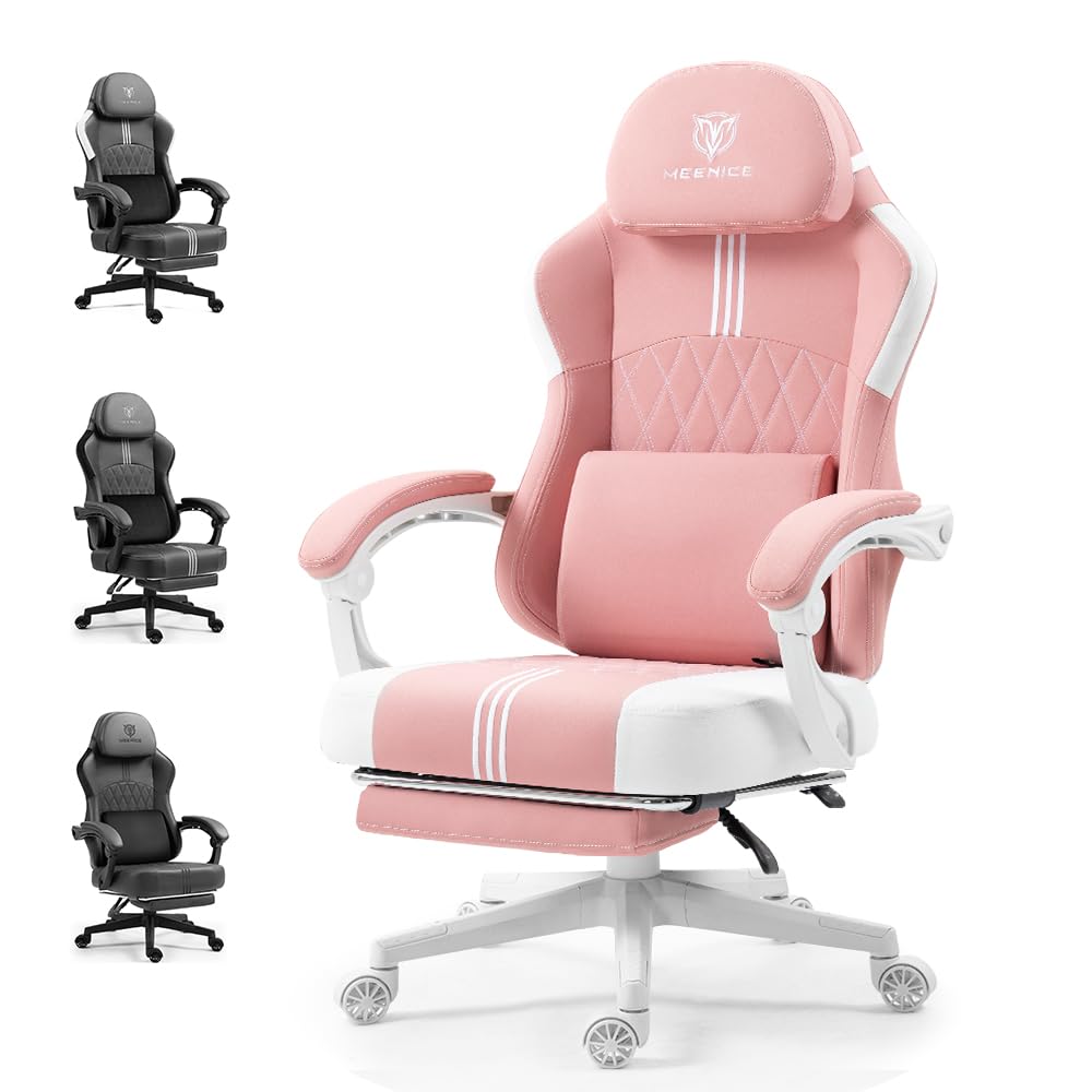 MEENICE Gaming Chair, Big and Tall Gaming Chairs for Adults with Pocket Spring Cushion, Footrest and Massage Lumbar Support, Adjustable High Back