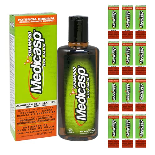 Medicasp Coal Tar Gel Anti-Dandruff Shampoo - Treats Dandruff, and Seborrheic Dermatitis and Psoriasis, 6 fluid ounce, Pack of 12