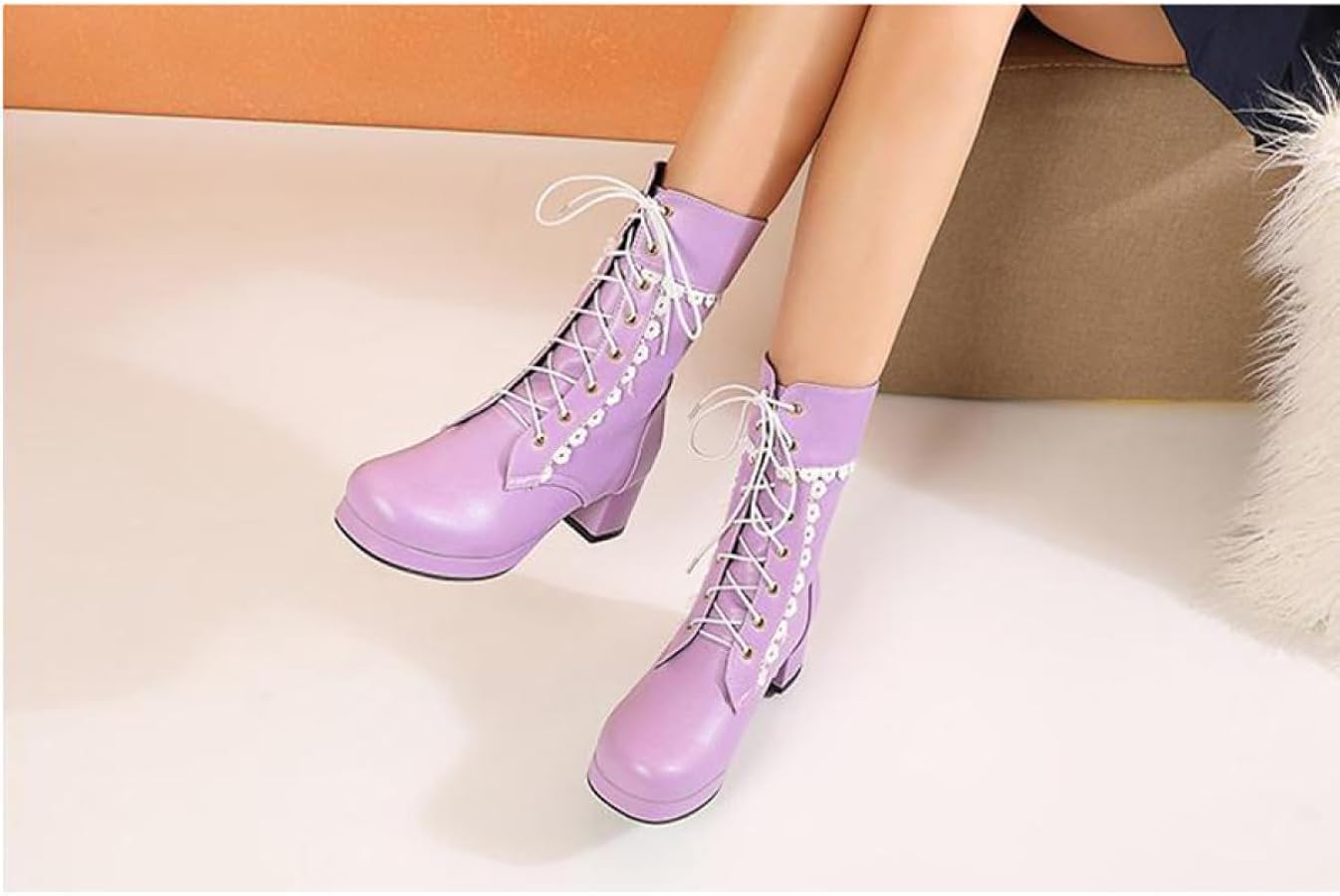 Amazon | [GHSDQ] レースアップ ショートブーツ パープル ロリータ靴