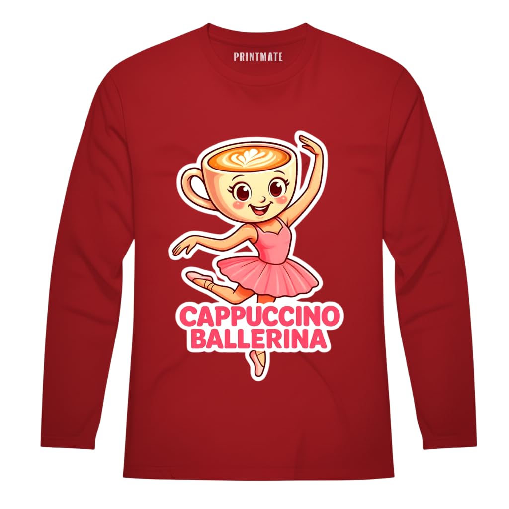 Ballerina Cappuccina Printed Cotton Red Full Sleeve T-Shirt for Kids B1 1