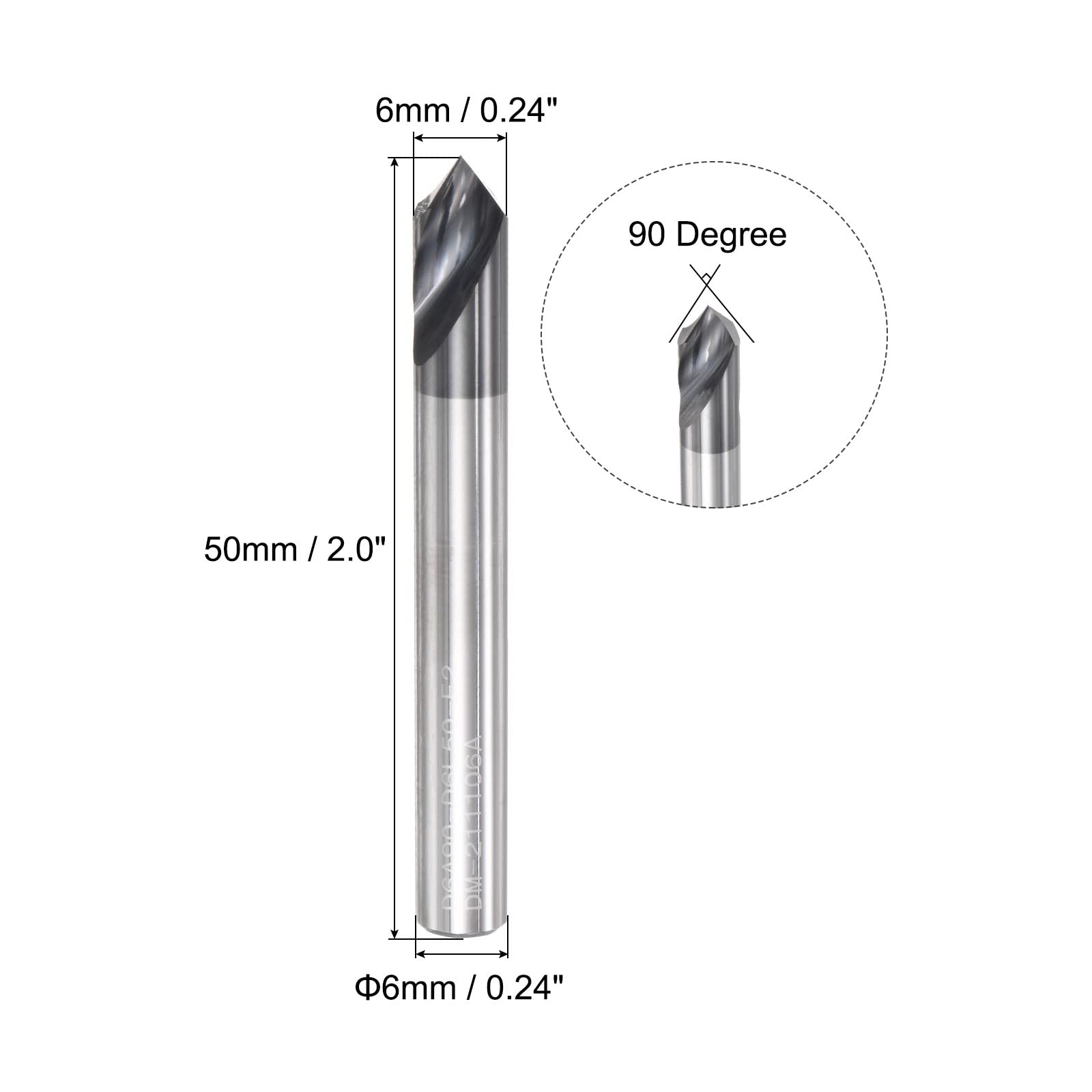Foret/Mèche Carbure 6mm - Angle 90° - 2 Cannnelures - Pour Perçage/Fraisage - Marque Uxcell