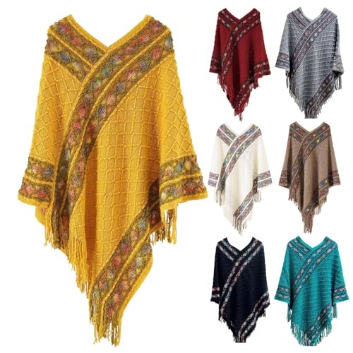 Women's Vintage Exotic Winter Warm Pullover Tassel Shawl On Various Occasions Shawl for Formal Dress (Blue, One Size)2