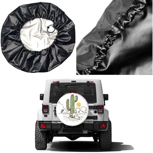 Image of Delerain Cactus and Bull Skull Spare Tire Cover for Jeep RV Trailer SUV Truck and Many Vehicle, Wheel Covers Sun Protector Waterproof (15 Inch for Diameter 27 inch-29 inch)