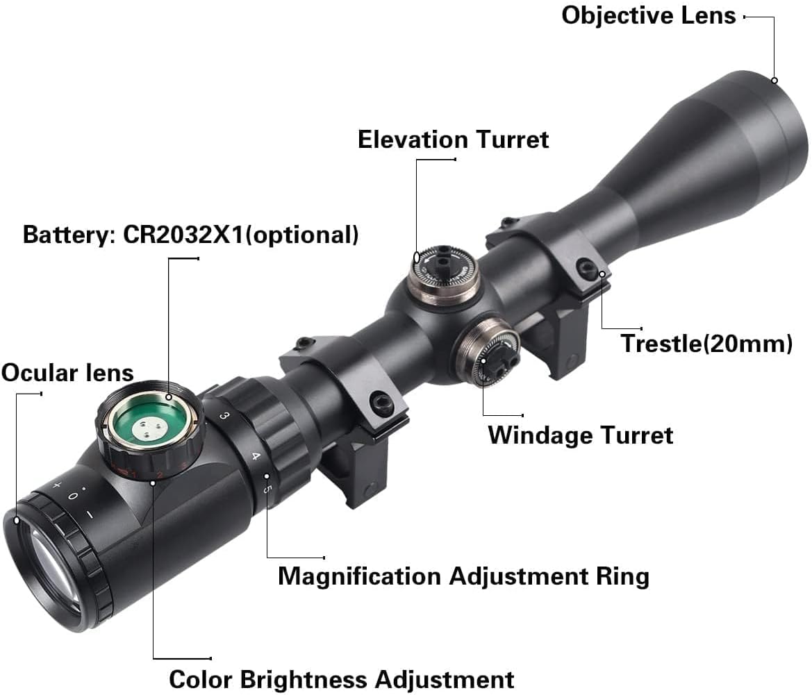 KinZon Cannocchiali ottici 3-9x40, reticolo Mil-Dot, punti di mira rossi e verdi con supporti per guida Weaver/Picatinny, per armi da caccia e softair