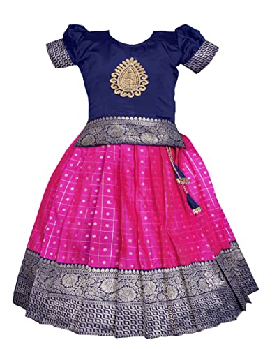 Image of New South Indian Traditional Pattu Pavadai Tapeta Silk Lehenga Choli For Girls Dress
