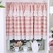 HongYa Cortina de cocina a cuadros con cordón, visillo bistró con encaje rosa H/B 90/90 cm