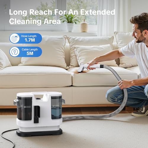 Image of Couch Cleaner Machine -600W Motor 20Kpa Suction Upholstery Cleaner Machine, Portable Carpet Cleaner with Self-Cleaning for Pet Stain, Couch, Car, Stair, and Area Rug (White)