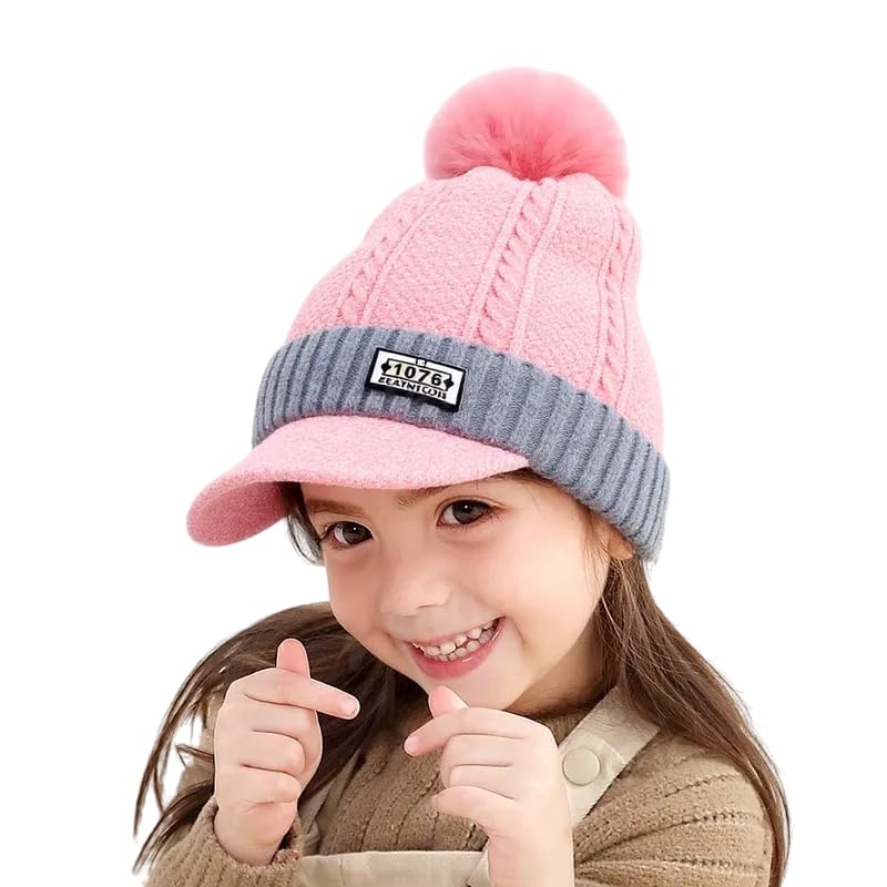 richmen Cute Hat for Kids Winter Thick Warm Knitted Fur Pom-Pom Hats Soft Knit Baby Woolen Cap Winter Ski Double-Layer Beanie (4-8Yrs)-picture-28