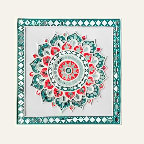 Image of lippan Art Materials DIY kit with 2 premarked madhubani Mandala Designs MDF Board Decorative Mirrors Colours lippan Art kit for Kids Adults Wall Decoration for