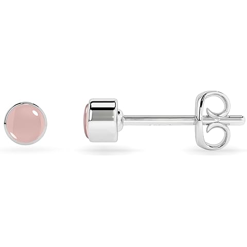 LUSTRE AND LIGHT Natural Rose Quartz Stud Earrings for Women in Sterling Silver, January Birthstone Gifts for Her Birthday, Anniversary, Graduation, Thanksgiving (Bezel-Set, Round/Oval/Pear)