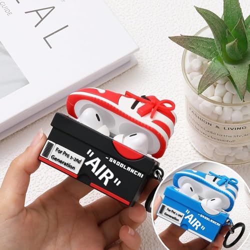 Image of [2Pack] Gedicht for Apple Airpods Pro Case Cover, Cute Cartoon Shoe Box Soft Silicone Protective Cases for AirPods Pro 1st Generation Case with Keychain for Women Men, Red+Blue
