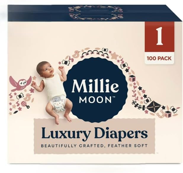 Image of Millie Moon Luxury Diapers (Size-1 and Count-100) Diaper Weight Range: 6 to 11 lbs(Pack of 1)