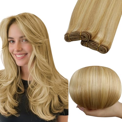 RUNATURE Weft Hair Extensions Human Hair Golden Blonde Sew in