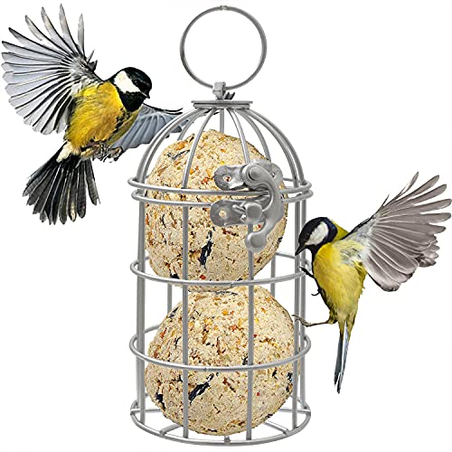 Zeqeey Vogelfutterstation zum Aufhängen, Edelstahl, für Meisen, Rotkehlchen, Futterspender für Zaun, Outdoor, Garten, Fütterung von Blaumeisen, Finken, Dunnocks ,Spatzen, Silber Cover