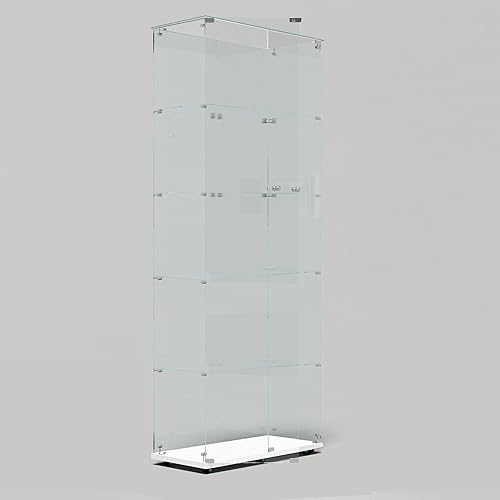 Miniatura 81 de Vitrina de cristal con 4 estantes con tira de luces LED y cerradura, vitrina de vitrina con ruedas y 1 puerta, vitrina de vidrio templado para sala