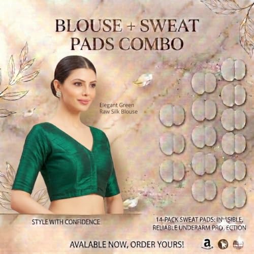 Image of Studio Shringaar Women Readymade Raw Silk V Neck Saree Half Sleeve Blouse