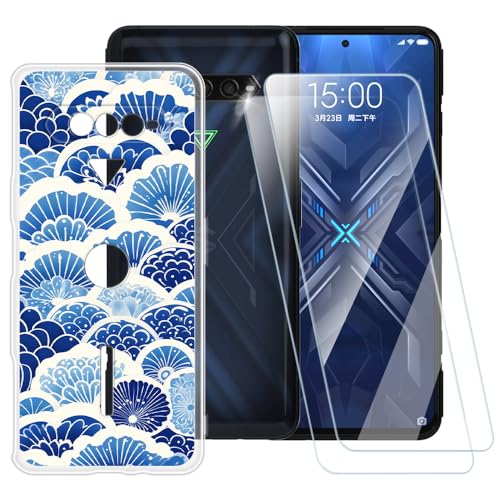 ESACMOT Funda con patrón de textura ondulada compatible con Xiaomi Black Shark 4 + [2 unidades] Protector de pantalla de vidrio templado, funda a prueba de golpes para Xiaomi Black Shark 4 Pro (6.65