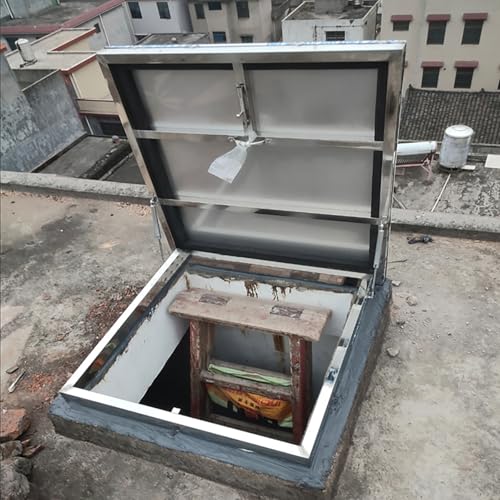 Trampilla de Techo Inoxidable, Cubierta Manual para Claraboya, Ventana de Techo, Tapa para Ático/Sótano/Invernadero/Cobertizo, Acceso al Tejado(29.5 * 29.5in/75 * 75cm)