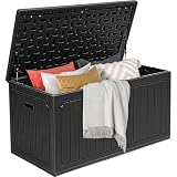 DWVO Caja de almacenamiento de resina de 340 litros para exteriores, almacenamiento de jardín con cerradura que se dobla como mesa o banco