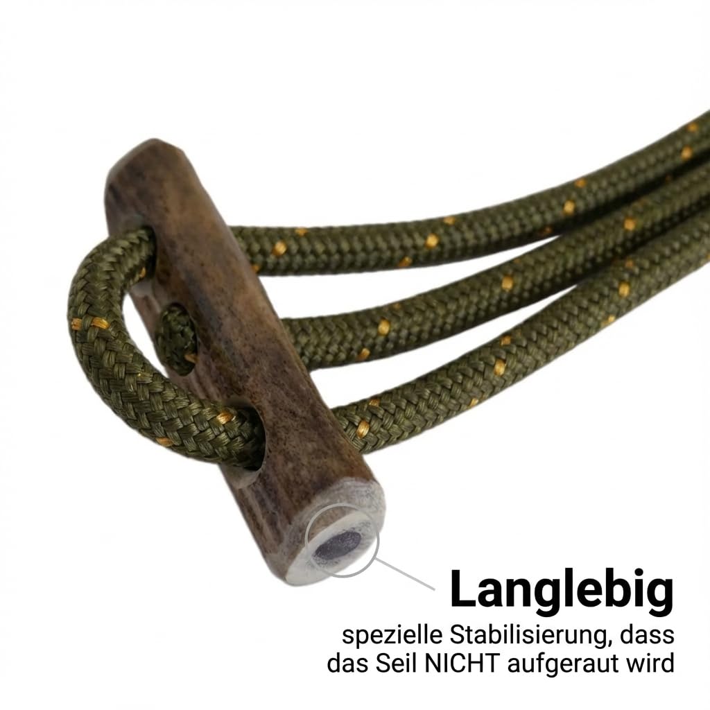 Umhänge Moxonleine 300 cm Oliv 6mm dünne Retrieverleine | lautlose Jagdleine | stufenlos verserstellbar | Hundeleine kleine, mittelgroße & große Hunde | 260-300cm Länge | Zugstopp | Made in Germany
