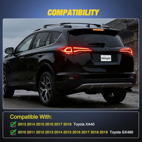 Image of Nilight Third Brake Light Tail High Mount 3rd Stop Lights Smoked Lens Compatible with Toyota XA40 2013-2018 and GX460 2010-2019 Van SUV Rear Center Cab Lamp