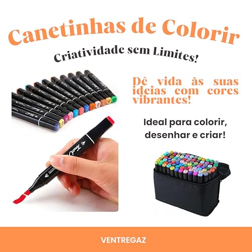 Marcadores de Álcool Ponta Dupla, 80 Cores, Tinta à Prova d'Água, com Estojo de Transporte