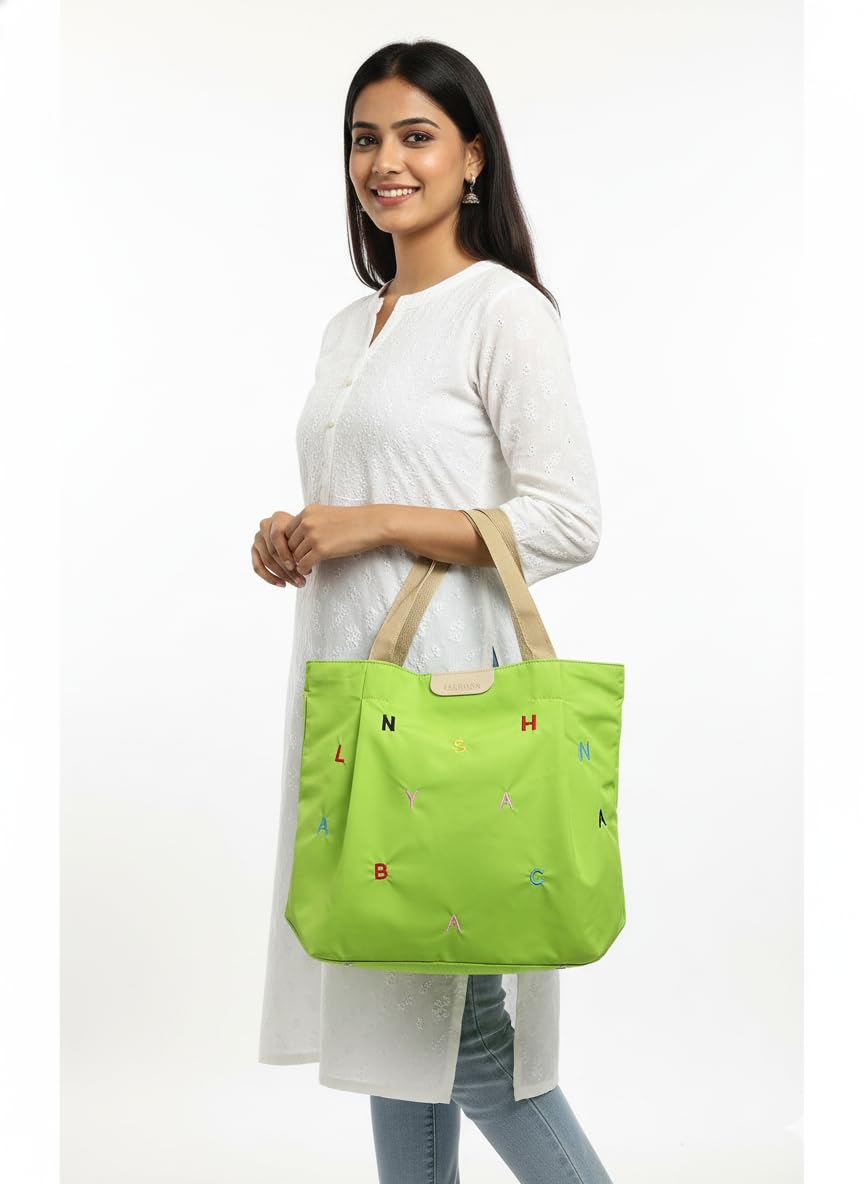 BROGBUS Canvas Tote Bag with Two Handles for Shopping, Travel, School, Office, and Daily Use, Green 4